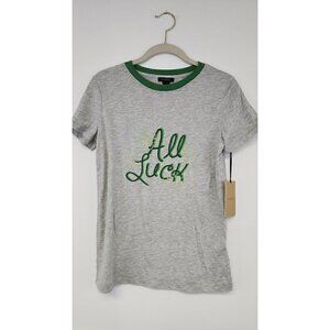 NWT Halogen St. Patty's Day T-Shirt All Luck Grey & Green Tee, Size Small